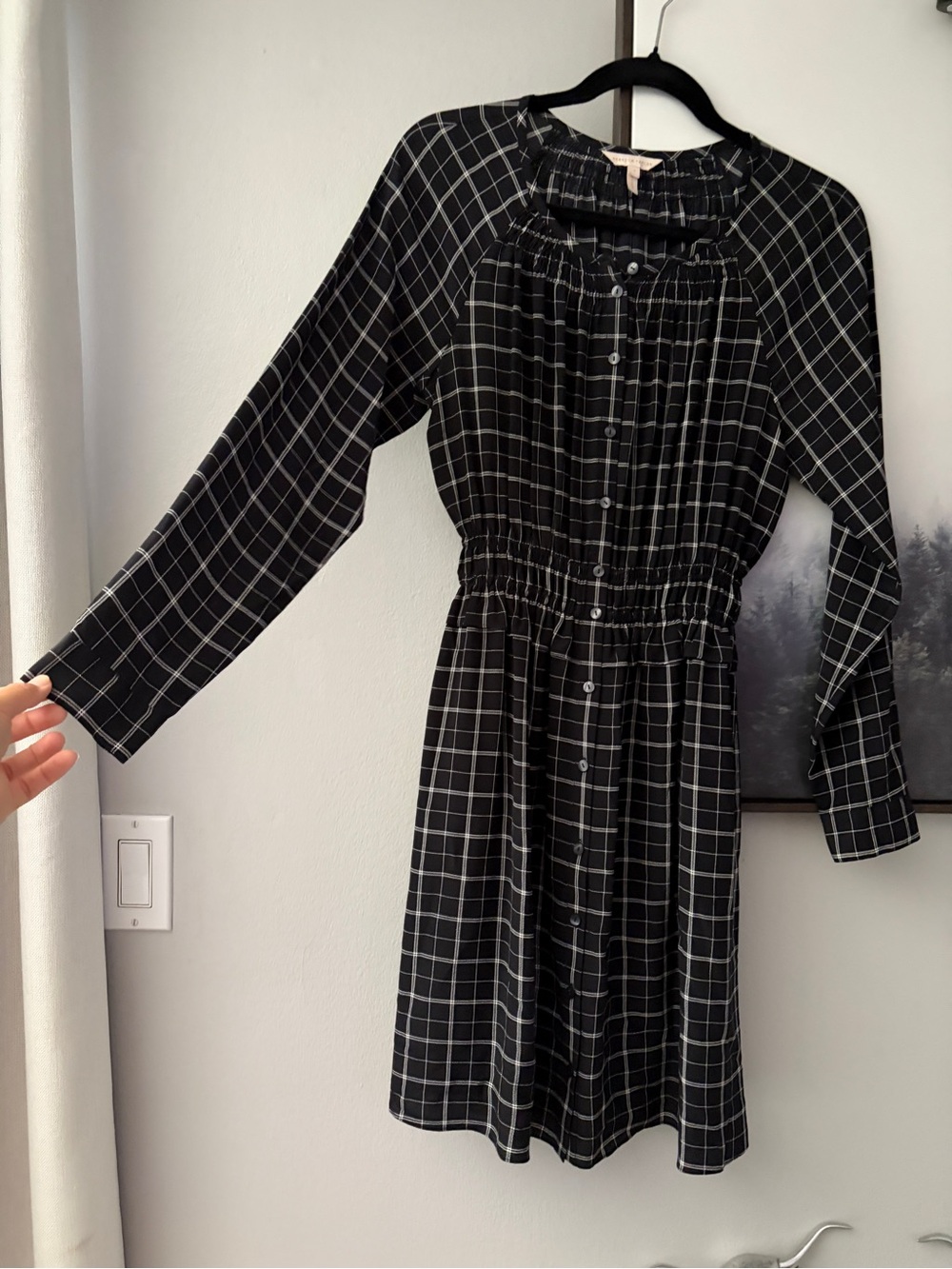 Rebecca Taylor Black Windowpane Button-Front Midi Dress